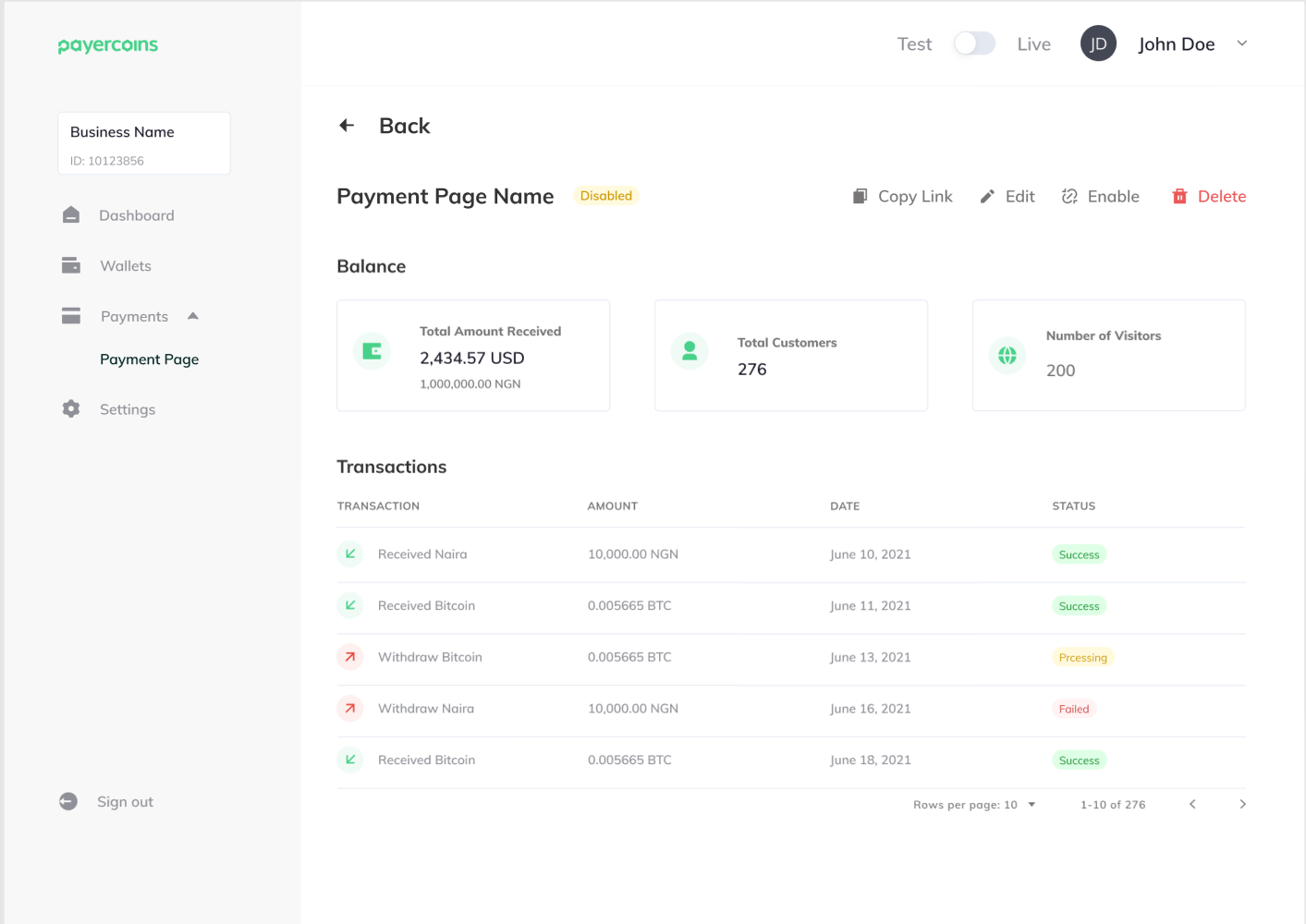 Payment Page Interface